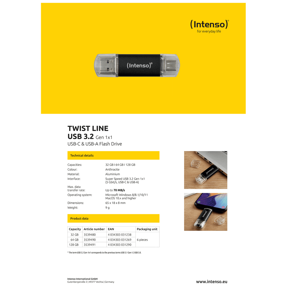 (Intenso) USB Flash drive 128GB, USB 3.2, USB-C, USB-A, Twist Line - USB3.2-128GB/Twist Line slika 2