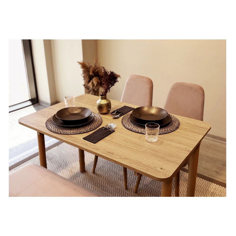 Vina Mini 01 0900 - Ekstenzibilni Trpezarijski Sto i Set Stolica (4 Komada) od Hrasta i Kamena slika 2