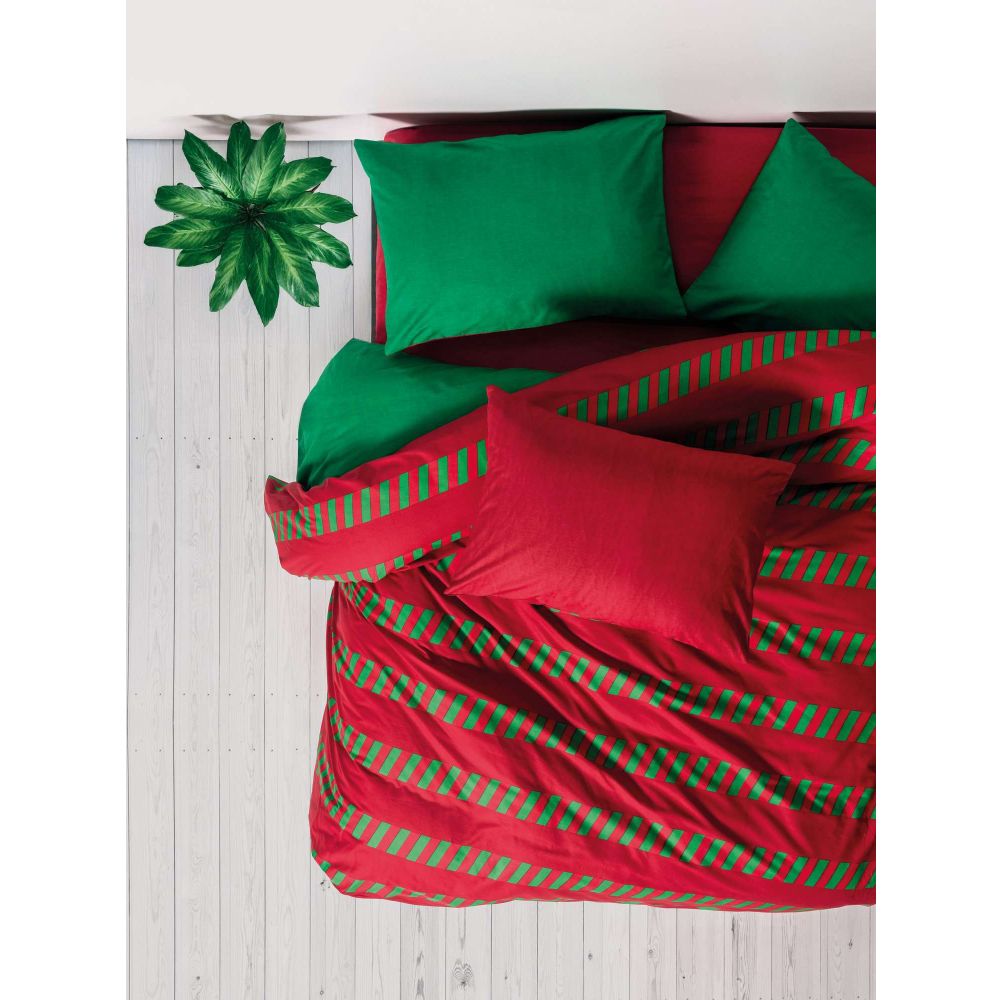 Ranforce double quilt cover set Holly, colours: green, red slika 2