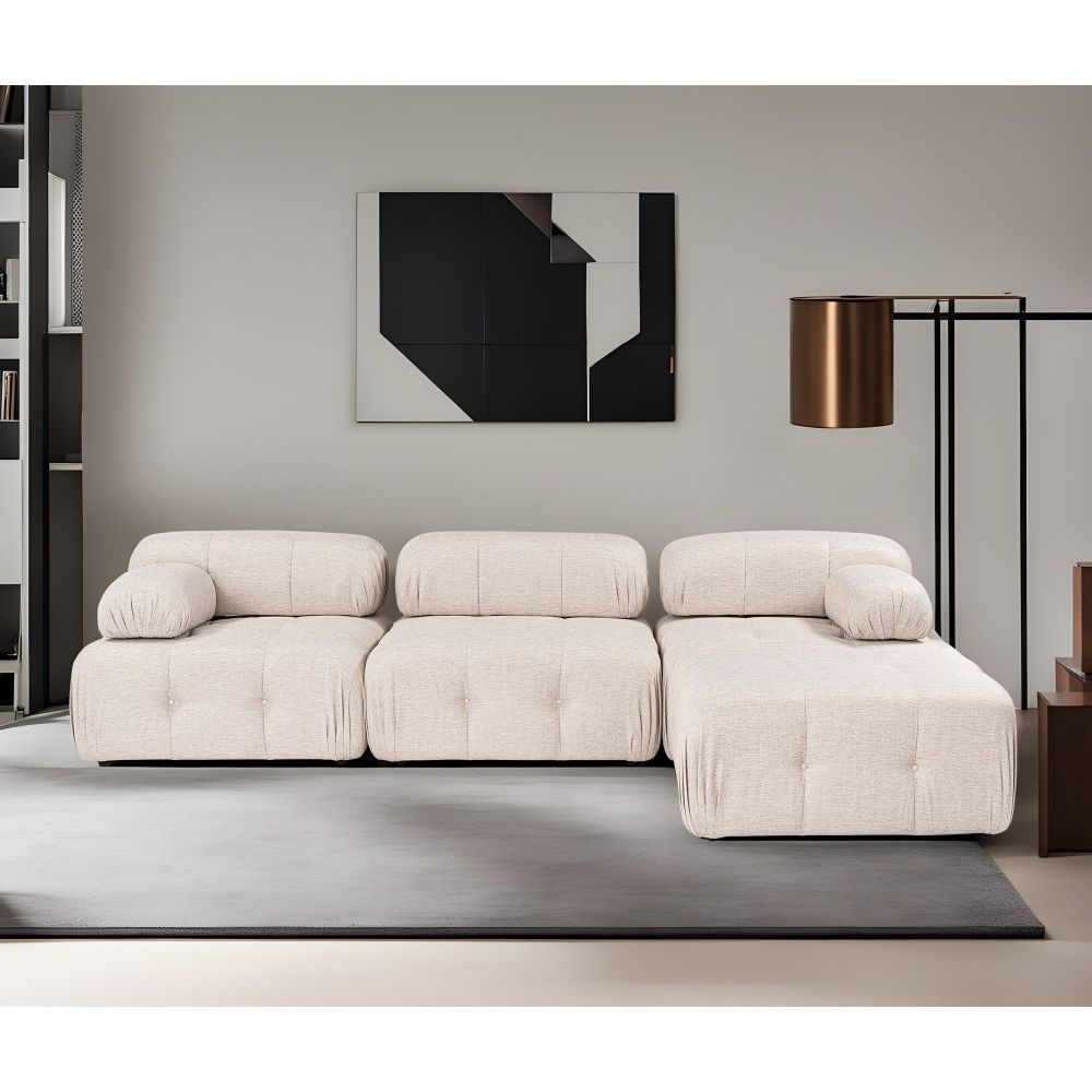 Doblo 3 Sjedala sa Pouffom (L1-O1-1R-Pouffe) - Svijetlosmeđi Kutni Sofe slika 2