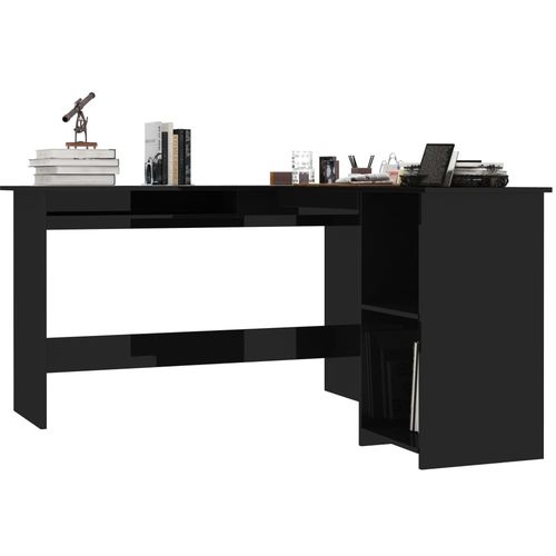 Kutni radni stol visoki sjaj crni 120 x 140 x 75 cm od iverice slika 3