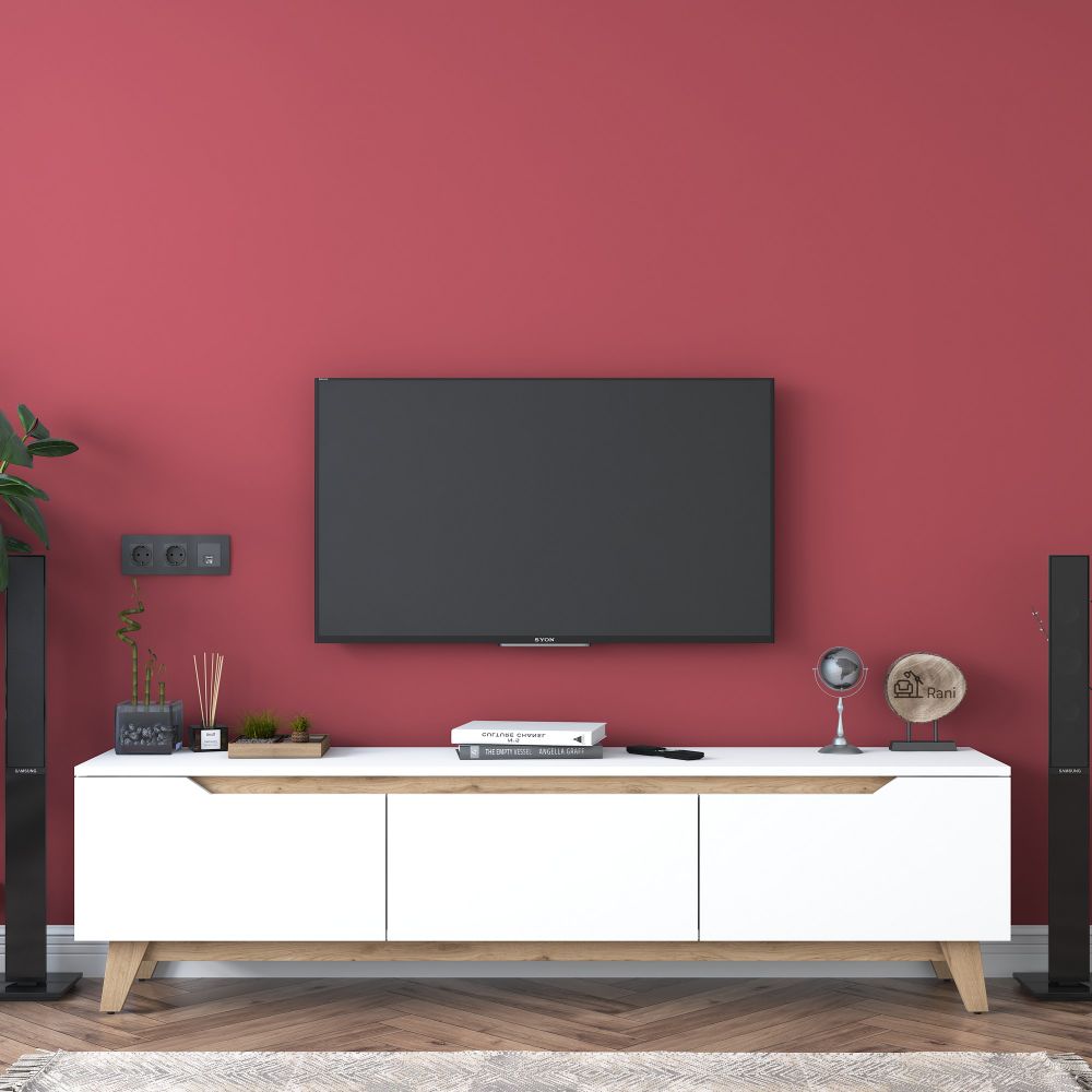 TV Stalak D1 - 2472 u bijeloj boji sa detaljima oraha slika 2