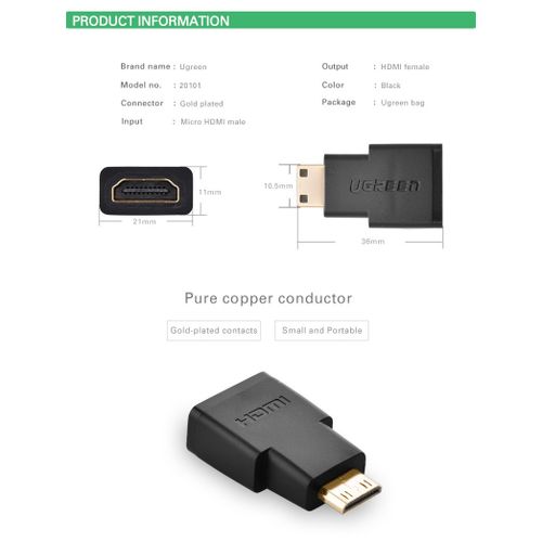 Adapter UGREEN, mini HDMI (M) na HDMI (Ž), ravni slika 1