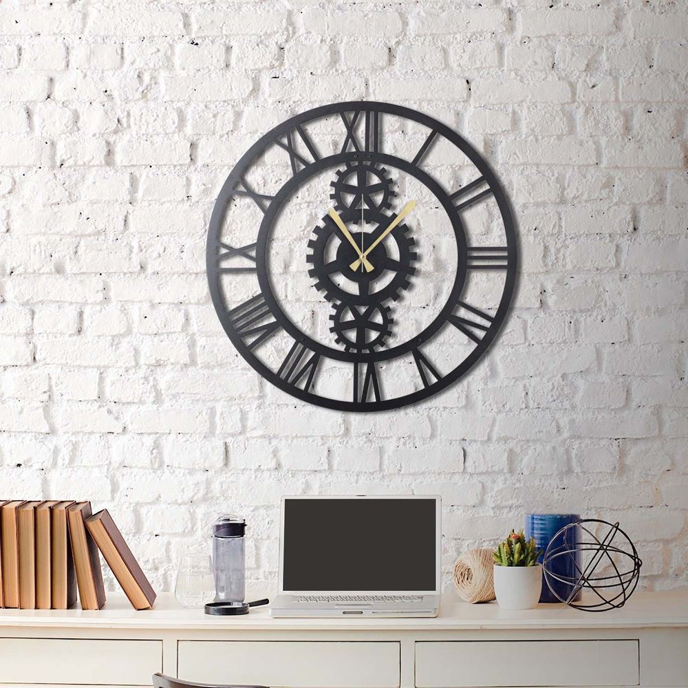 Decorative metal wall clock Gear XL, colour: black slika 3