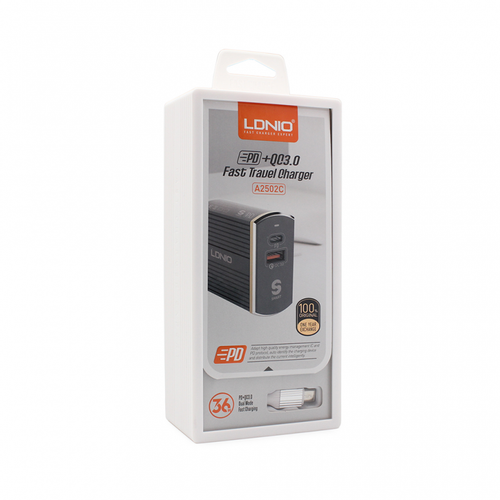 Kucni punjac LDNIO A2502C Quick Charge 3.0 PD+USB 5V 3A sa micro USB kablom crni slika 1