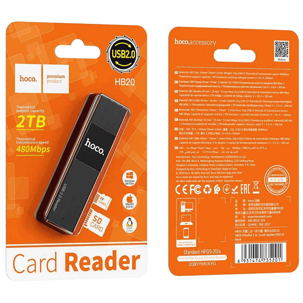 hoco. Čitač kartica, 2u1, USB - HB20 Mindful slika 4