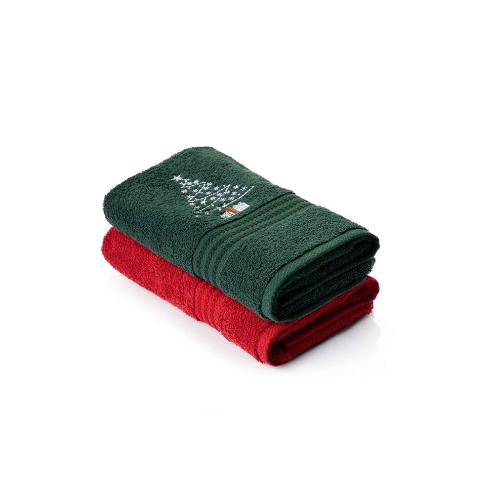 Hand towel set (2 pieces) New Year, colours: green, red, white slika 5
