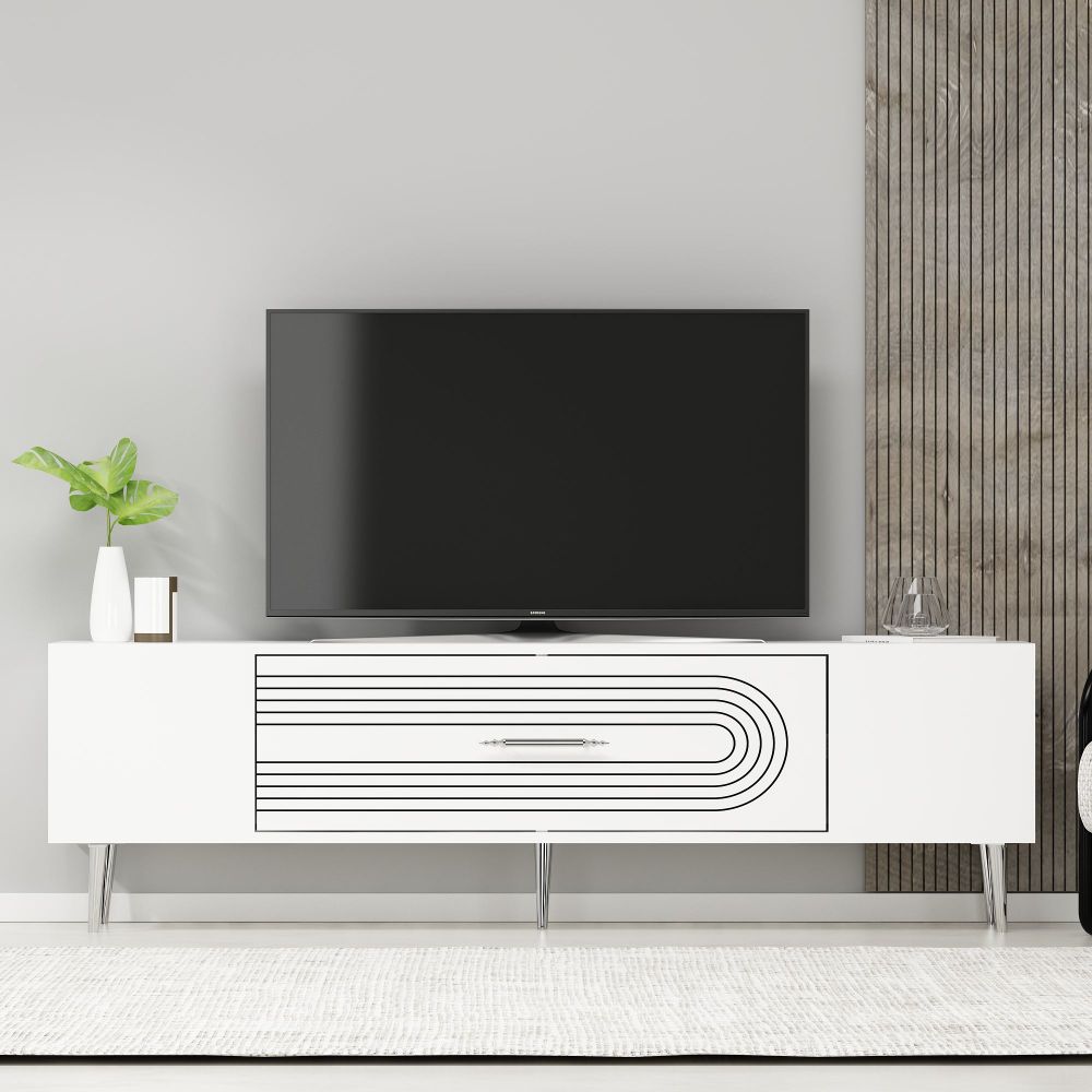 TV Stalak Dekol3 u Bijeloj i Srebrnoj Boji slika 1