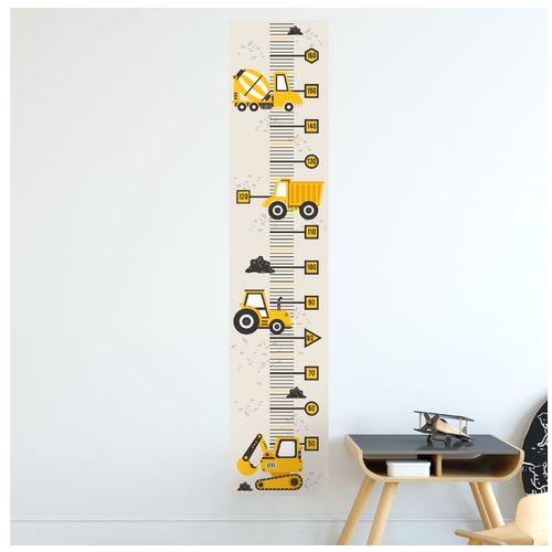 Pastelowe naljepnica za mjerenje visine djece građevinska vozila žuta slika 6