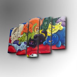 5PUC-149 Multicolor Decorative Canvas Painting (5 Pieces)