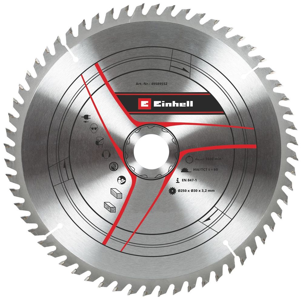 Einhell Pribor za stacionarne/preklopne testere, TCT rezni list 250x30x3,2 mm, T60 slika 1