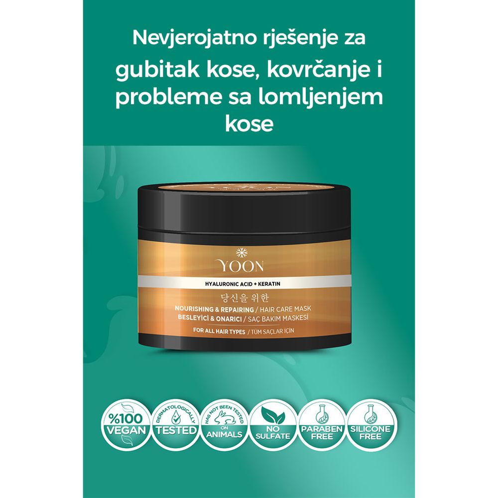 YOON Maska za kosu 250ml - Intenzivna njega sa keratinom i hijaluronskom kiselinom slika 7