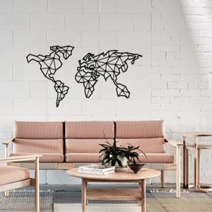 Wallity World Map Black Decorative Metal Wall Accessory