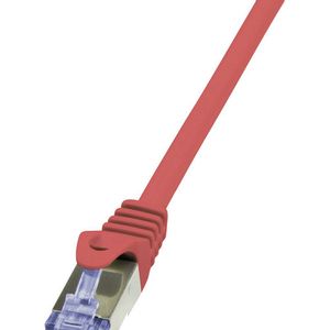 LogiLink CQ3014S RJ45 mrežni kabel, Patch kabel cat 6a S/FTP 0.25 m crvena vatrostalan, sa zaštitom za nosić 1 St.