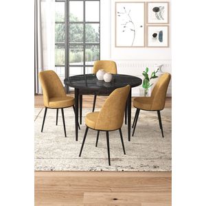 Set Trpezarijskog Stola i Stolica - Tor Crni Mramor (5 Komada) Cappuccino/Crna