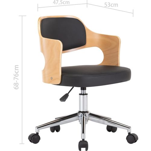 Okretna uredska stolica od savijenog drva i umjetne kože crna slika 9