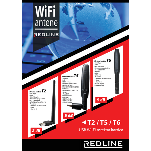 REDLINE Wi-Fi mrežna kartica, USB, 2.4 GHz, 2 dB, 150 Mbps, RT7601 - T2 WiFi antena slika 6