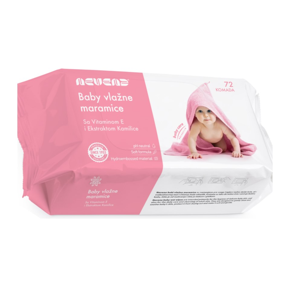 Nevena Baby vlažne maramice za bebe Roza 72 kom slika 1