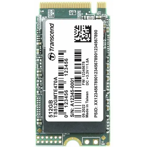 Transcend 512GB, M.2 2242, PCIe Gen3x4, NVMe, 3D NAND, DRAM-less, Read up to 2000MB/s, Write up to 1700 MB/s, Single-sided TS512GMTE470A slika 1