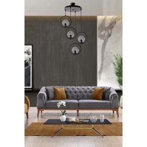 Ring 4 Lü Tepsili Füme Camlı Siyah Sarkıt Black Chandelier