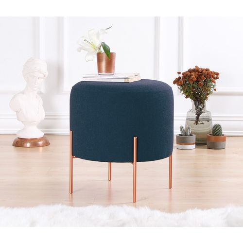 Navy Blue Pouffe 'Copper 50' sa Bakarno Obloženim Nogama slika 1