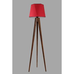 Tripod lambader ceviz altıgen kırmızı abajurlu Red Floor Lamp