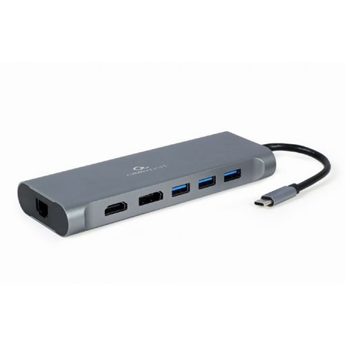 Gembird A-CM-COMBO8-01 USB Type-C 8-in-1 multi-port adapter (Hub3.0 + HDMI + DisplayPort + VGA + PD + card reader + LAN + stereo audio), space grey slika 1