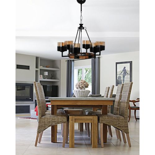 Napoli 6 Lı Ahšap Avize - Braon/Black Chandelier slika 1