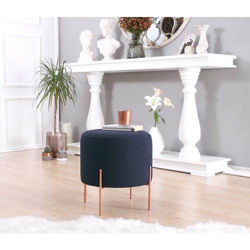 Navy Blue Pouffe 'Copper 50' sa Bakarno Obloženim Nogama slika 3