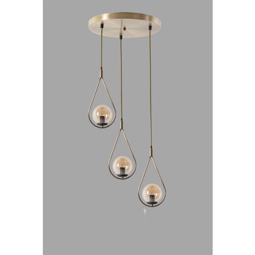 Damla 3 Lü Tepsili Bal Camlı Eskitme Sarkıt Copper Chandelier slika 3