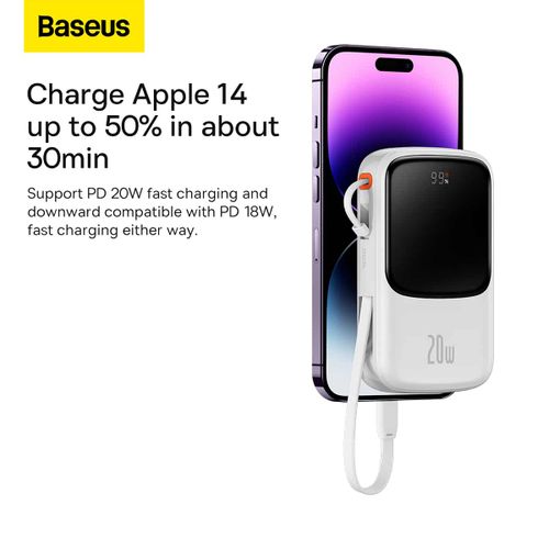 BASEUS POWER BANK 10000MAH QPOW PRO - USB + TYPE C - PD 20W SA LIGHTNING KABELOM BIJELI slika 5