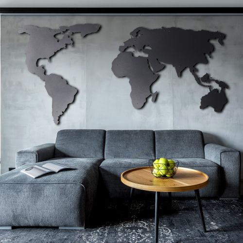 Wallity World Map Silhouette XL - Dekorativni Metalni Zidni Ukras u Crnoj Boji slika 6