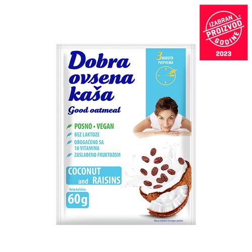 DOBRA OVSENA KAŠA kokos i suvo grožđe 60g slika 1