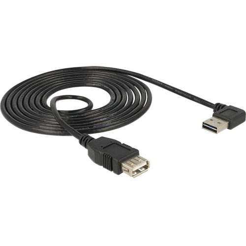 USB 2.0 priključni kabel plosnati pod kutom [1x USB 2.0 utikač A - 1x USB 2.0 ženski utikač A] 1 m crna dvostrani utikač, pozlaćeni utični kontakti, slika 2