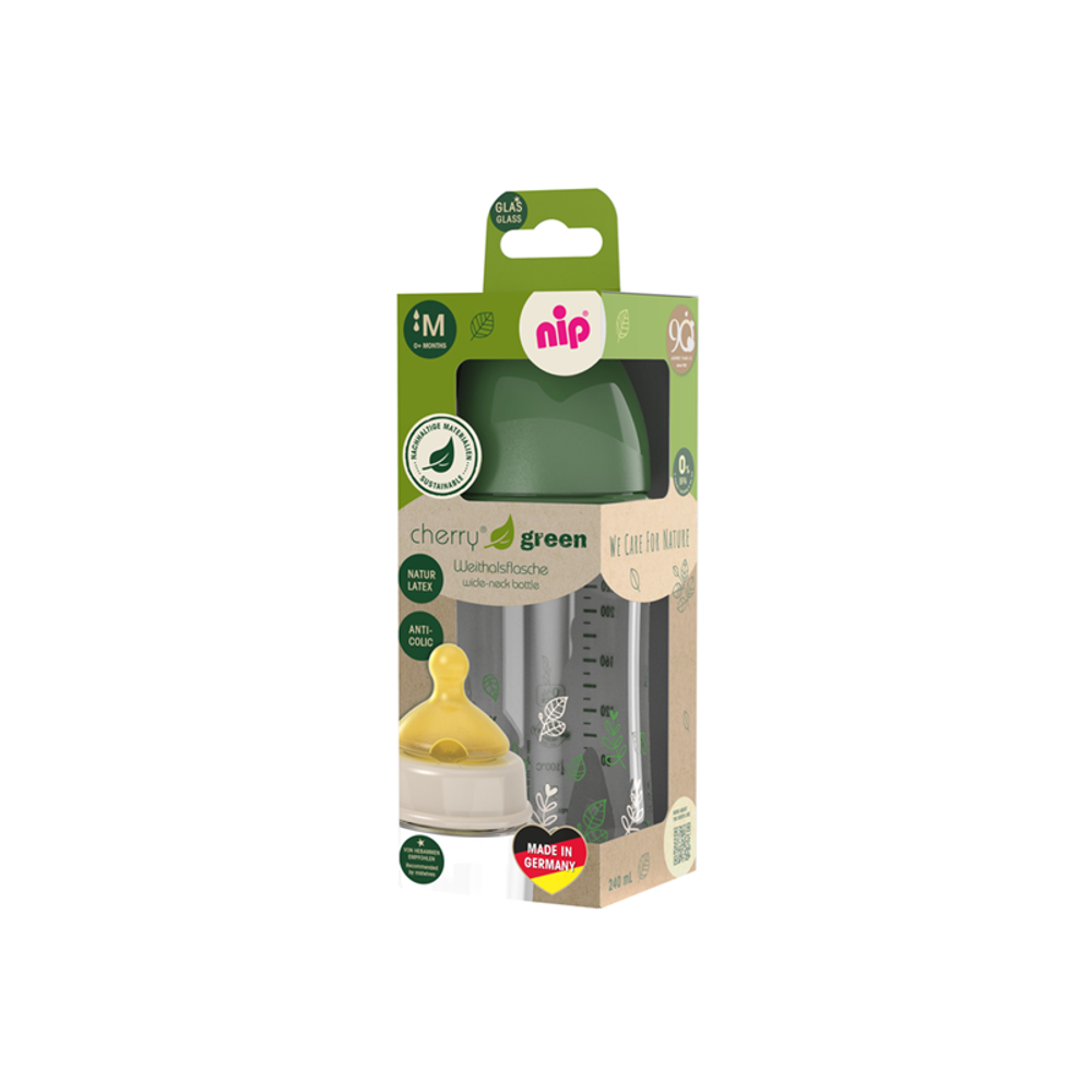 nip® Staklena flašica širokog grla Cherry Green 240ml 0m+, Green slika 4
