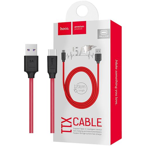 hoco. USB kabel za smartphone, USB type C, 1.2 met., 5 A - X11 Rapid Black/Red slika 1