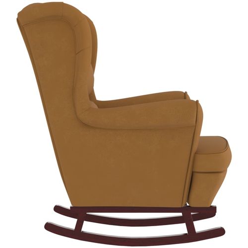 Fotelja za ljuljanje s drvenim nogama smeđa baršunasta slika 5