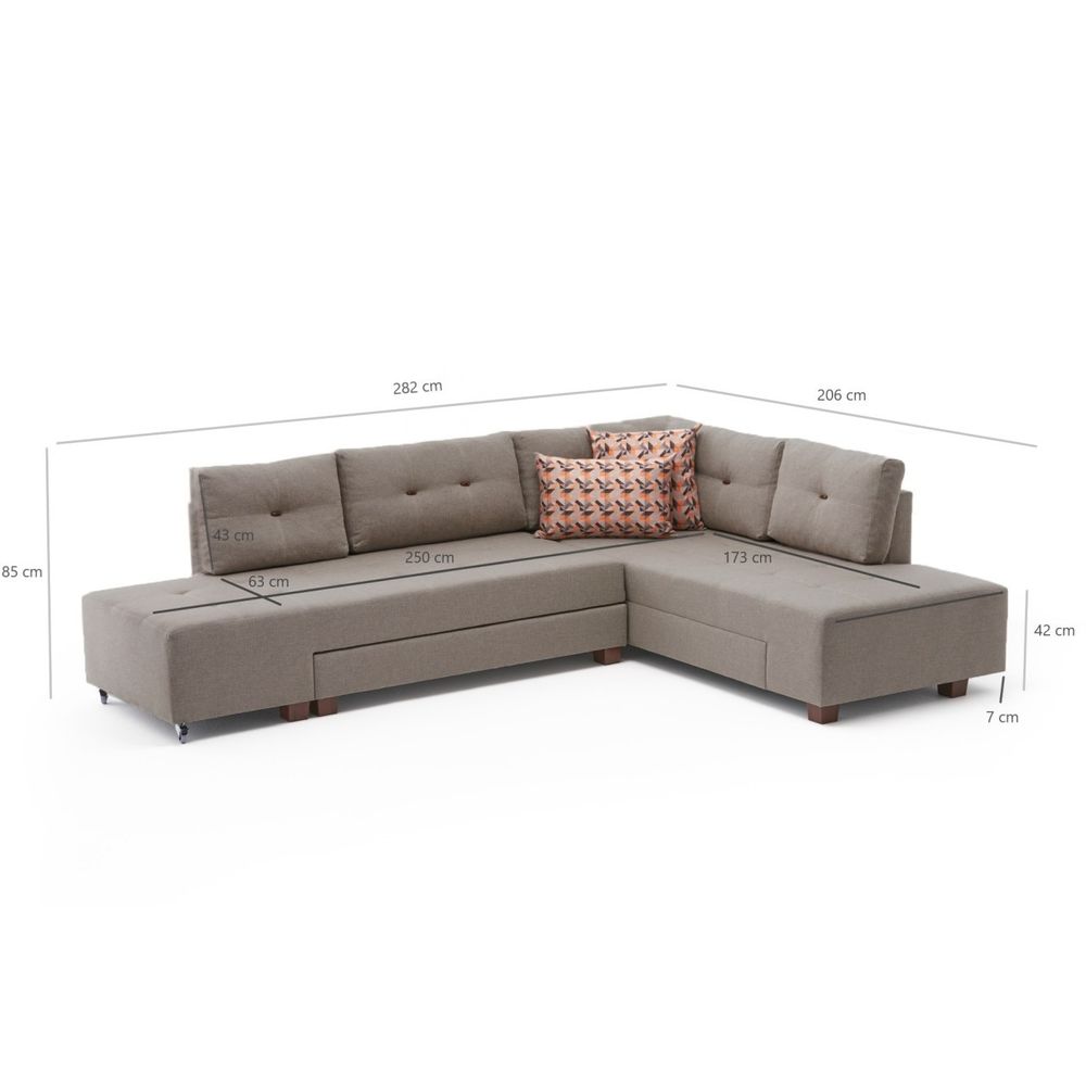 Ugaona Sofa na Razvlačenje Manama - Desni Kut, Krem Boja slika 7