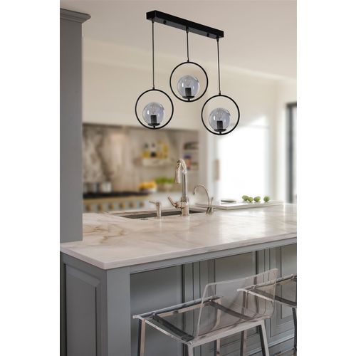 Ring 3 Lü Sıralı Füme Camlı Siyah Sarkıt Black Chandelier slika 1