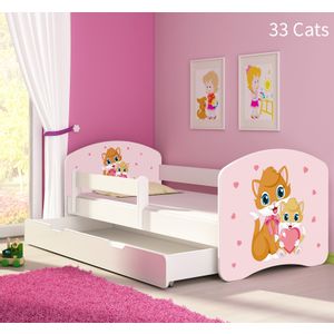 Dječji krevet ACMA s motivom, bočna bijela + ladica 160x80 cm - 33 Cats