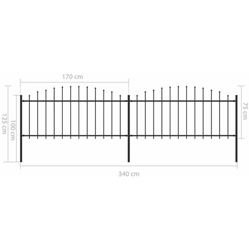 Vrtna ograda s ukrasnim kopljima (0,5-0,75) x 3,4 m čelična crna slika 15