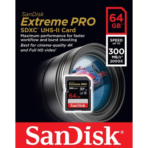 SanDisk Extreme PRO SDXC 64GB - do 300MB/s, UHS-II, Class 10, U3, V90 slika 3