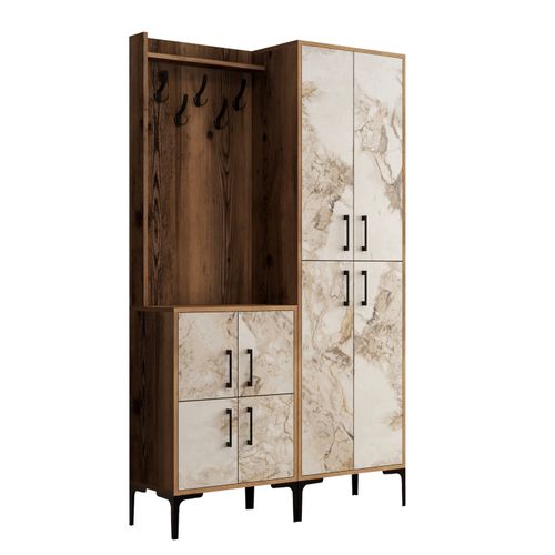 Woody Fashion Ormar za predsoblje, Berlin BA - Walnut, White Marble slika 5