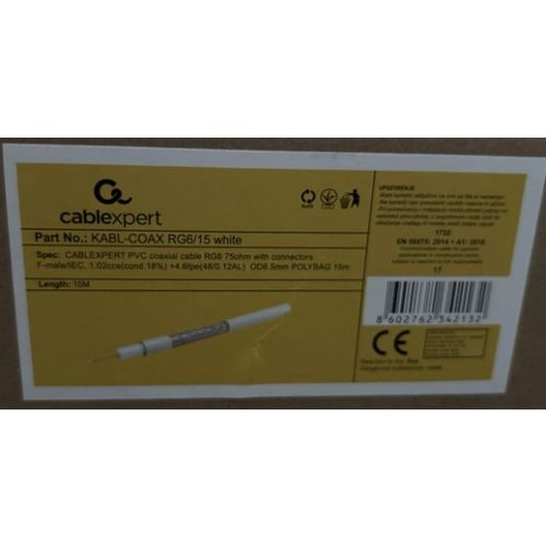 KABL-COAX-RG6/15 white (X553)** koaksialni kabl RG6 konektor F-male/IEC, conduct.18%, 6.5mm 15m slika 2