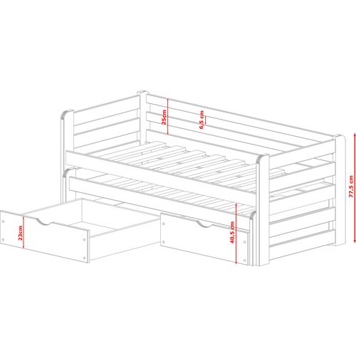 Drveni Dečiji Krevet Senso Sa Dodatnim Krevetom I Fiokom - Beli - 200*90 Cm slika 2