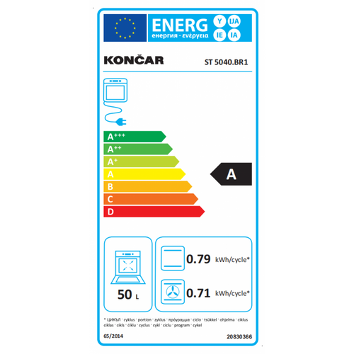 Končar ST 5040.BR1 Električni šporet sa ringlama, Ventilatorska rerna, širina 50 cm, Bela boja slika 2