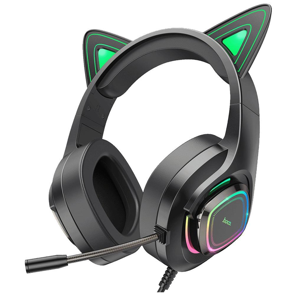 hoco. Slušalice sa mikrofonom, gaming, USB/3.5 mm, LED - W107 Cute Cat Black/Green slika 2