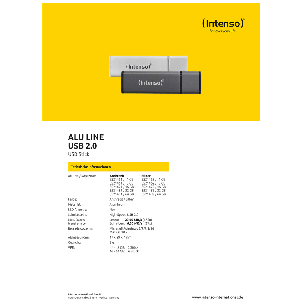 (Intenso) USB Flash drive 8GB Hi-Speed USB 2.0, ALU Line - USB2.0-8GB/Alu-a slika 4