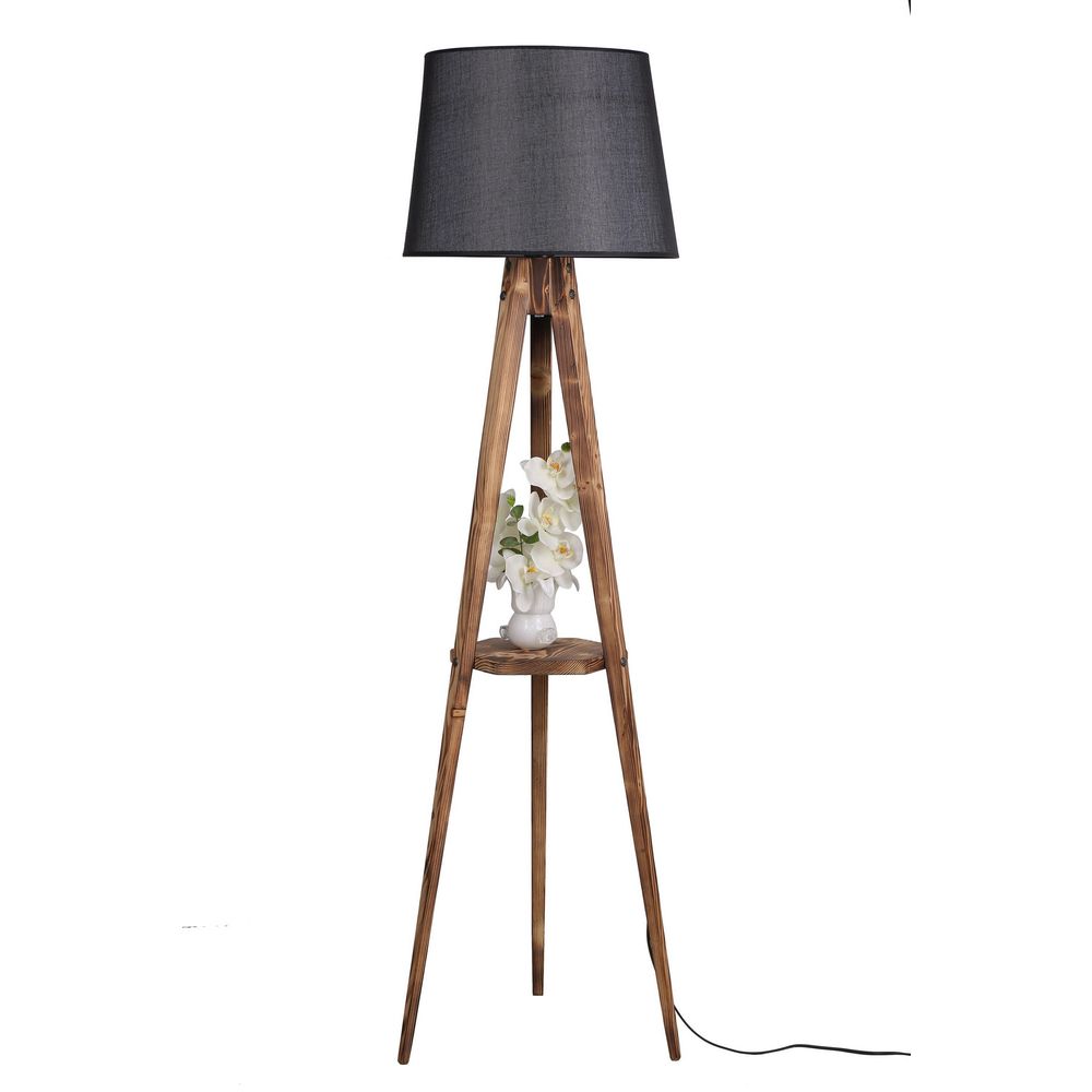 Sehbalı Tripod Yanık Lambader Pramit Hasır Siyah Abajurlu Brown Black Floor Lamp slika 4