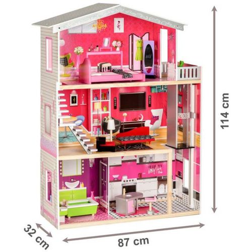 Eco Toys Drvena Kućica Za Lutke Sa Liftom - Malibu Residence slika 10
